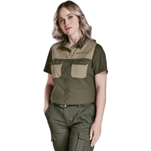 Ladies Short Sleeve Serengeti 2-Tone Bush Shirt Model